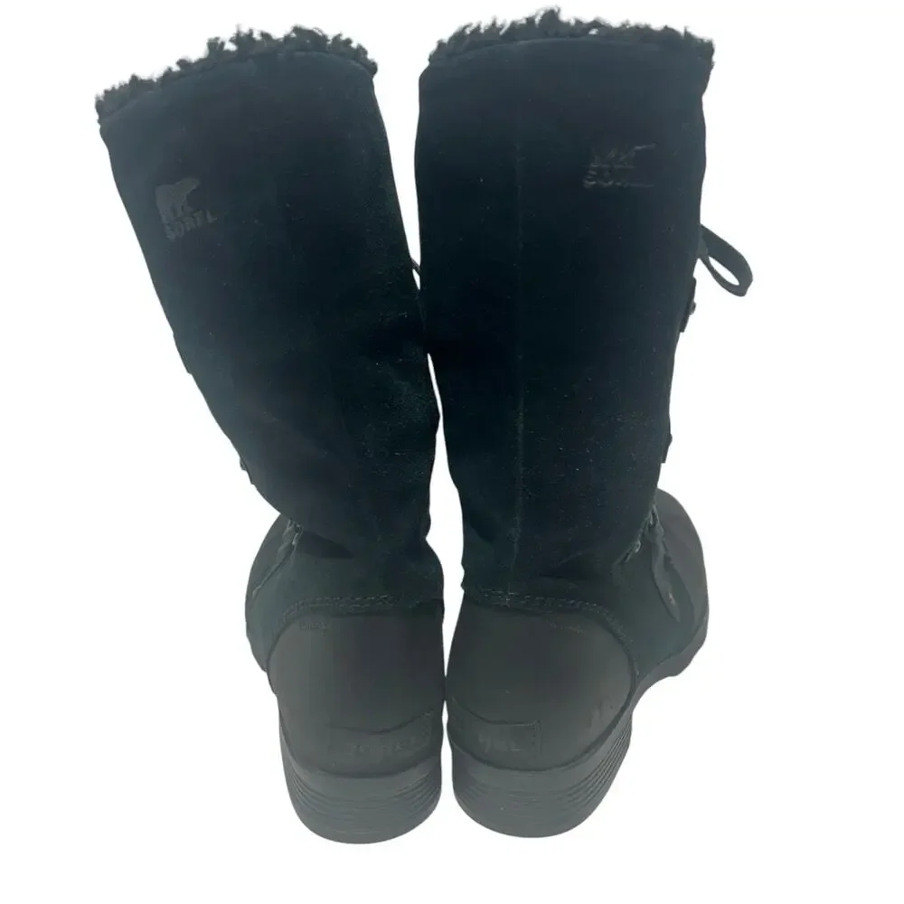 Sorel Emelie Lace Up Black Boots Suede WOMENS SIZE 11 Winter